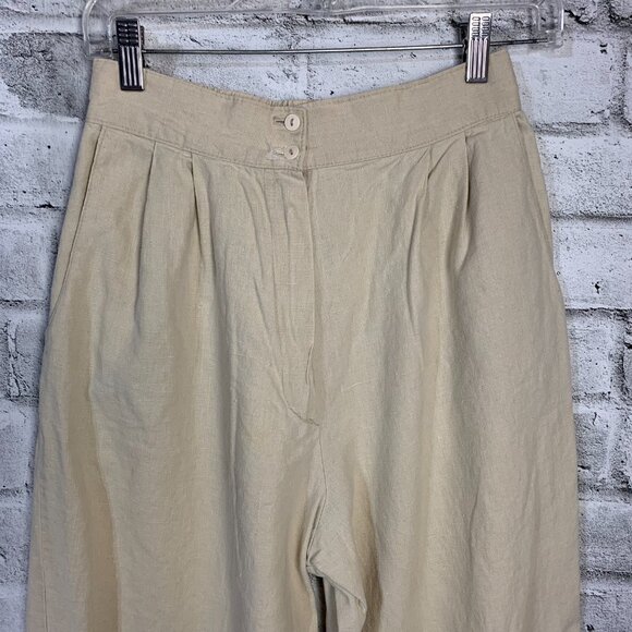 Vintage 90s Linen Blend Pleated High Rise Tapered Casual Trousers Dress Pants - Picture 2 of 14